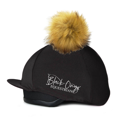 Faux Fur Pom Pom Hat Silk Cover - Black