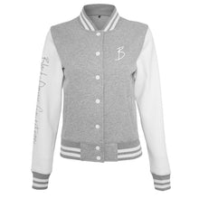 Load image into Gallery viewer, Ladies College Sweater Jacket - Grey &amp; White
