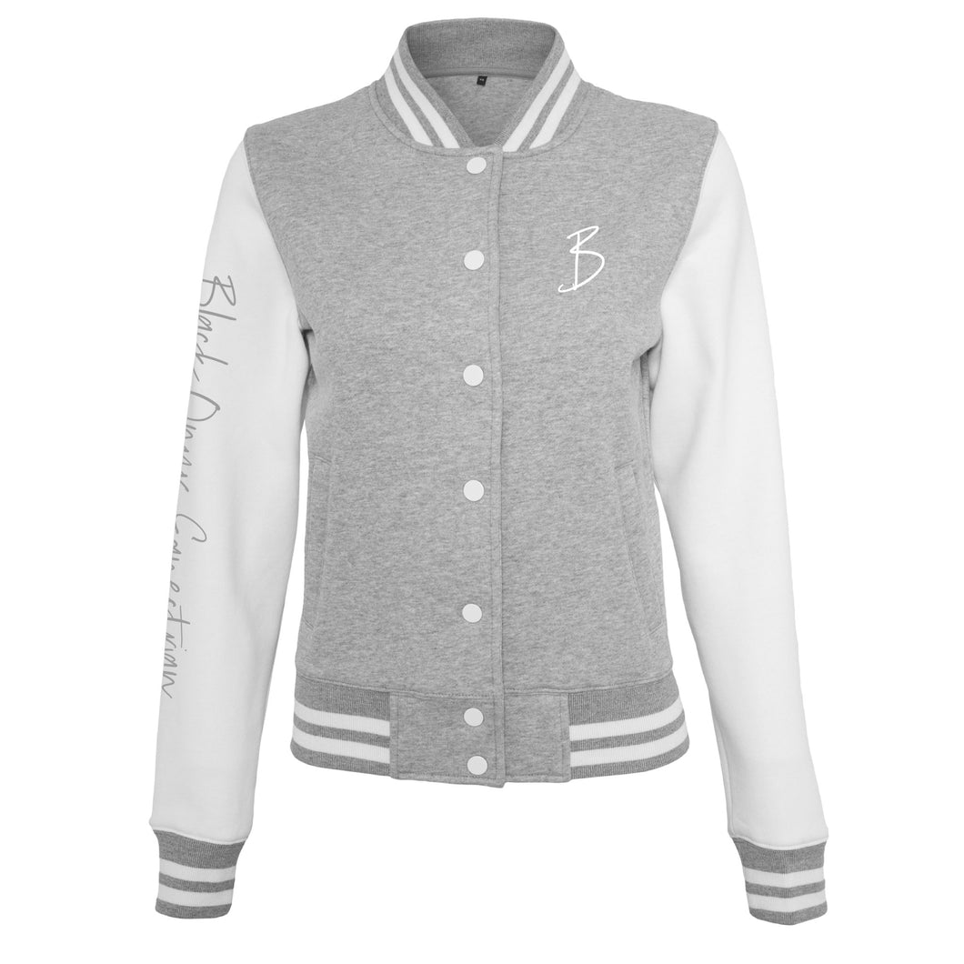 Ladies College Sweater Jacket - Grey & White