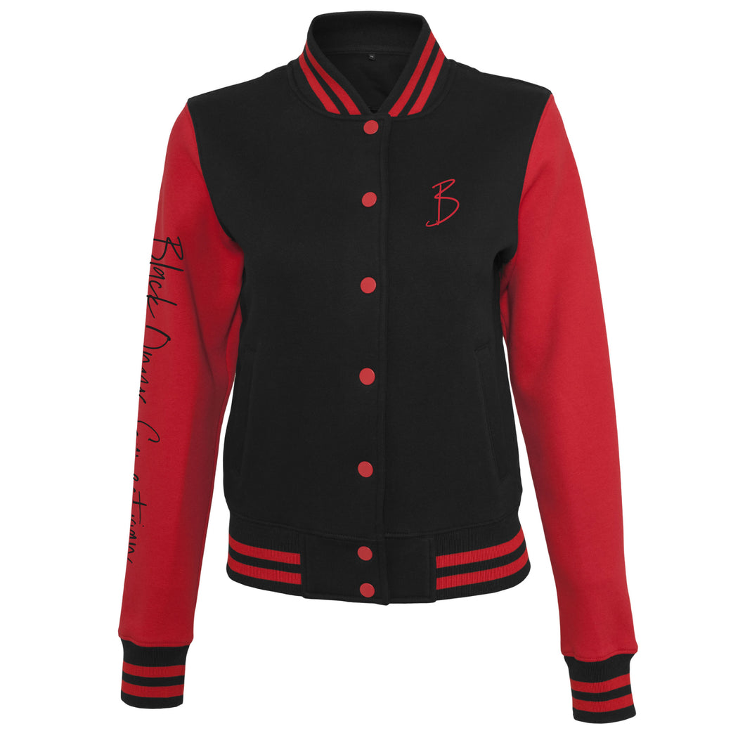 Ladies College Sweater Jacket - Red & Black