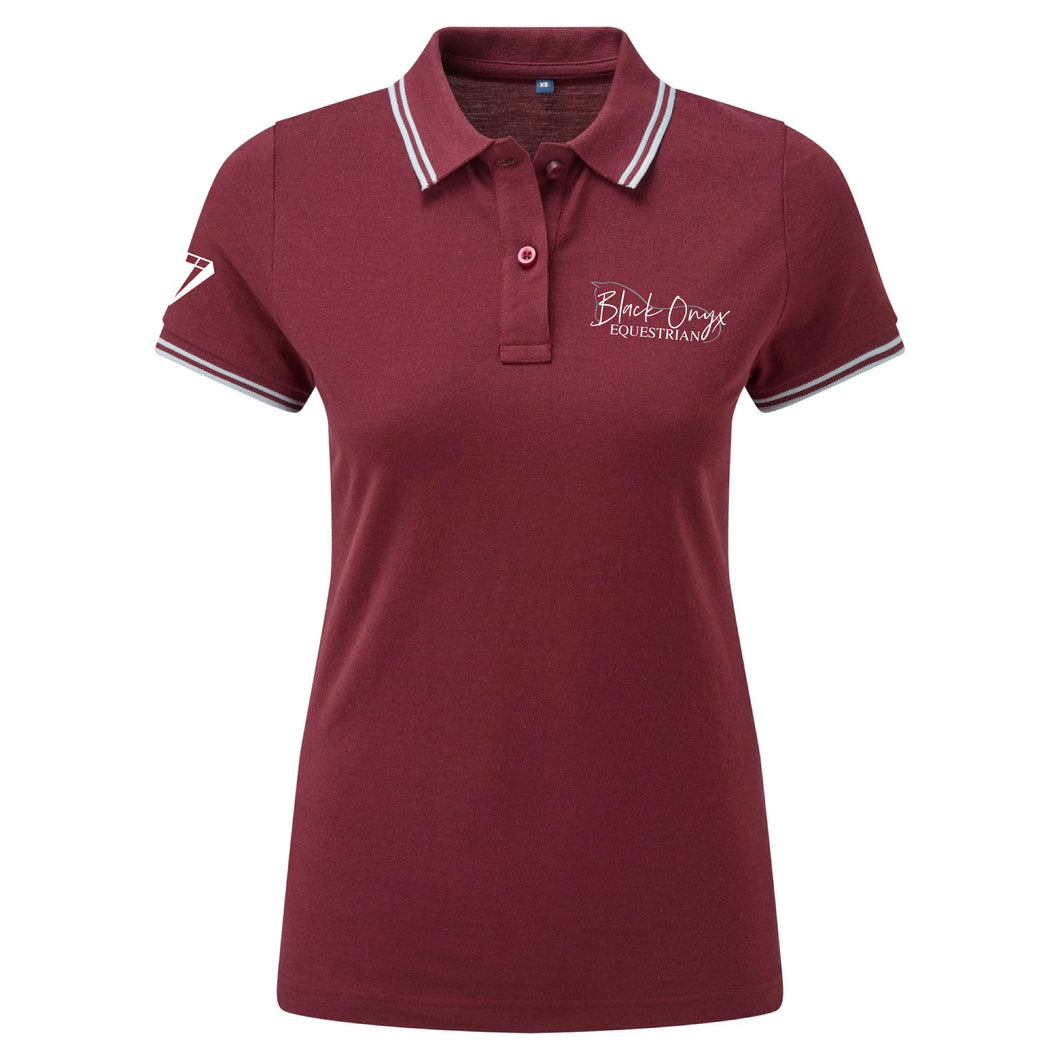 Ladies Classic Fit Contrast Polo - Burgundy & Sky