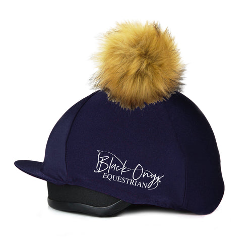 Faux Fur Pom Pom Hat Silk Cover - Navy