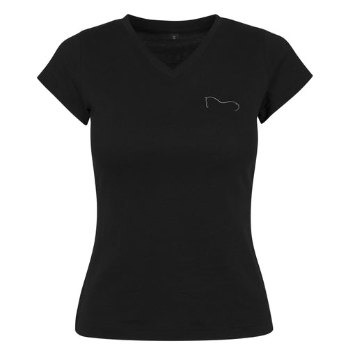 Ladies Classic V-Neck Metallic T-Shirt - Black