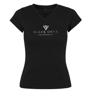 Ladies V-Neck Metallic T-Shirt - Black