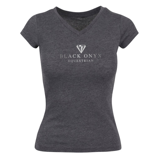 Ladies V-Neck Metallic T-Shirt - Charcoal