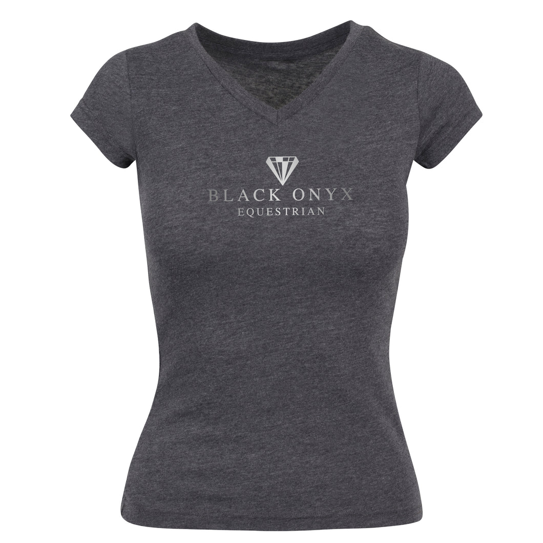 Ladies V-Neck Metallic T-Shirt - Charcoal