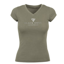 Load image into Gallery viewer, Ladies V-Neck Metallic T-Shirt - Olive