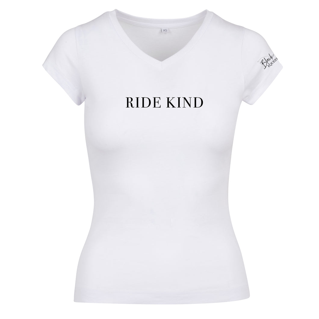 Ladies Ride Kind V-Neck T-Shirt - White
