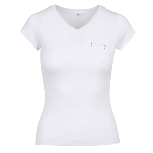 Ladies Classic V-Neck Metallic T-Shirt - White