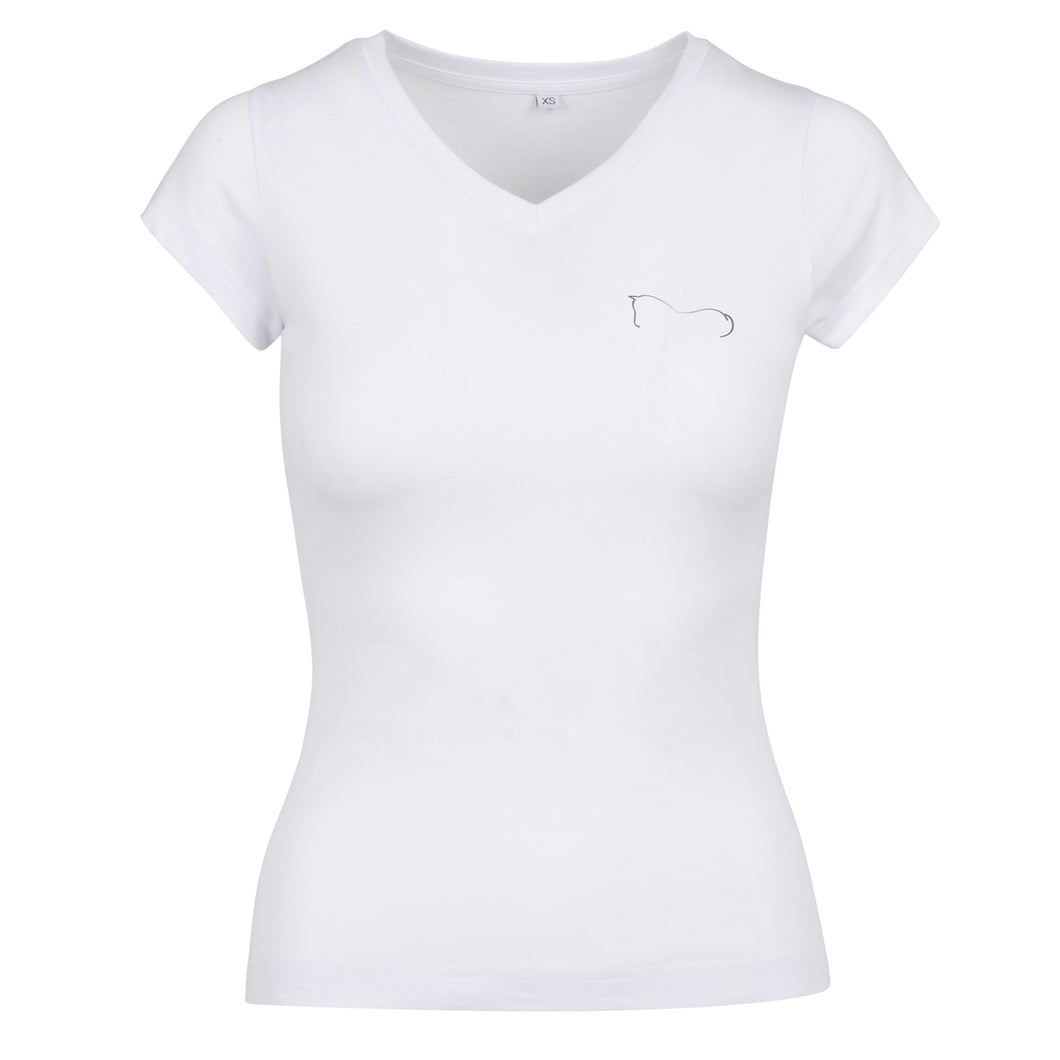 Ladies Classic V-Neck Metallic T-Shirt - White