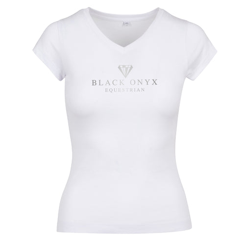 Ladies V-Neck Metallic T-Shirt - White